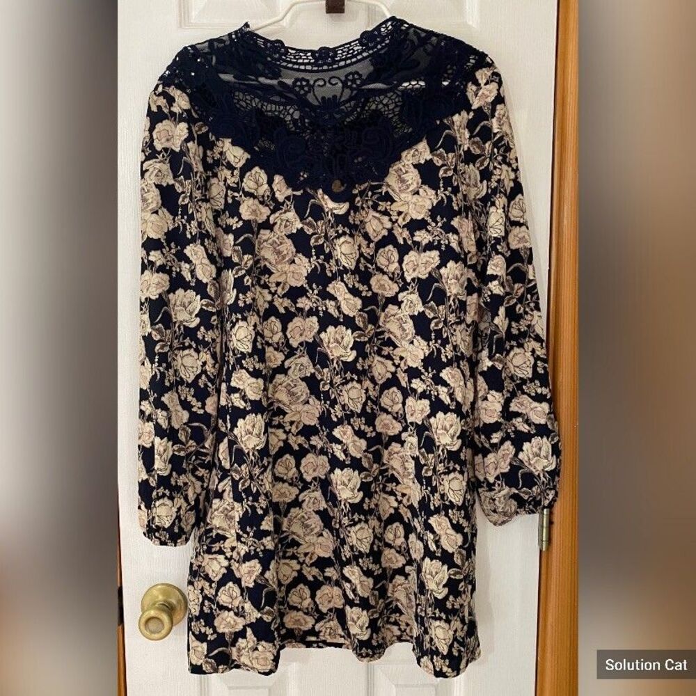 Altar’d State Dress Women’s Large Black Beige Floral Lace Collar Whimsigoth